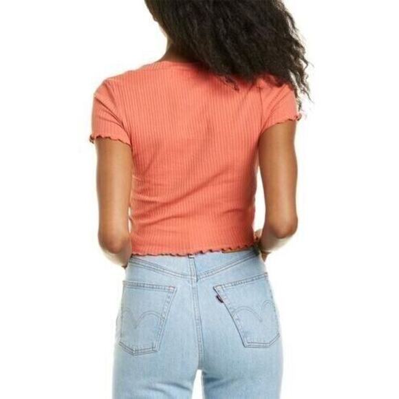 Socialite Women's Ribbed Square Neck Short Sleeve Top In Ginger Large MSRP $34 - Picture 2 of 4